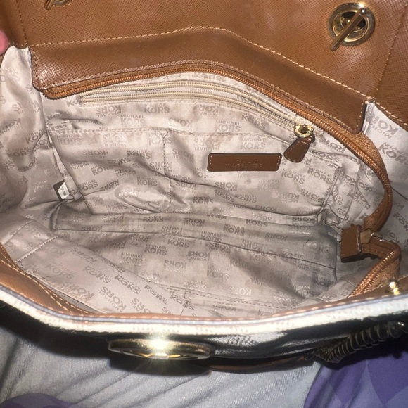 MICHAEL KORS… 3-Piece Purse Set… White, Gold, and Brown Leather…with MK Lock - Picture 3 of 13